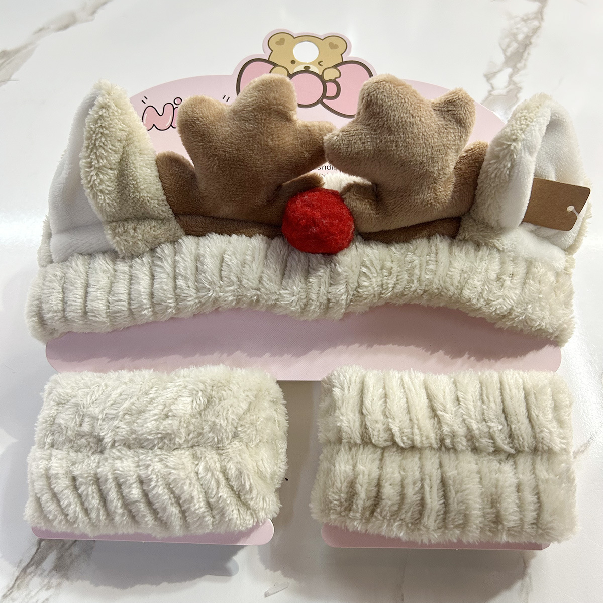 Banda de cabello de moda con tarjeta de papel dulce decoración de animales pequeños de peluche de lavado banda de cabello de dibujos animados correa de muñeca tridimensional