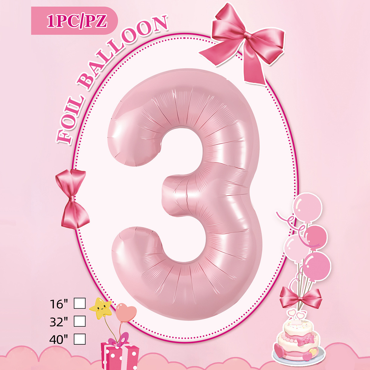 Embalaje de tarjeta de papel independiente digital de cumpleaños impreso en blanco de 32 pulgadas, decoración de fiesta de la versión estadounidense, película de aluminio, decoración de globos de papel de aluminio