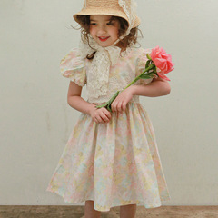 Little Girl Dress 2024 Summer Strawberry Patch Korean Children's Fashion Girl Fresh Style Flower Dress