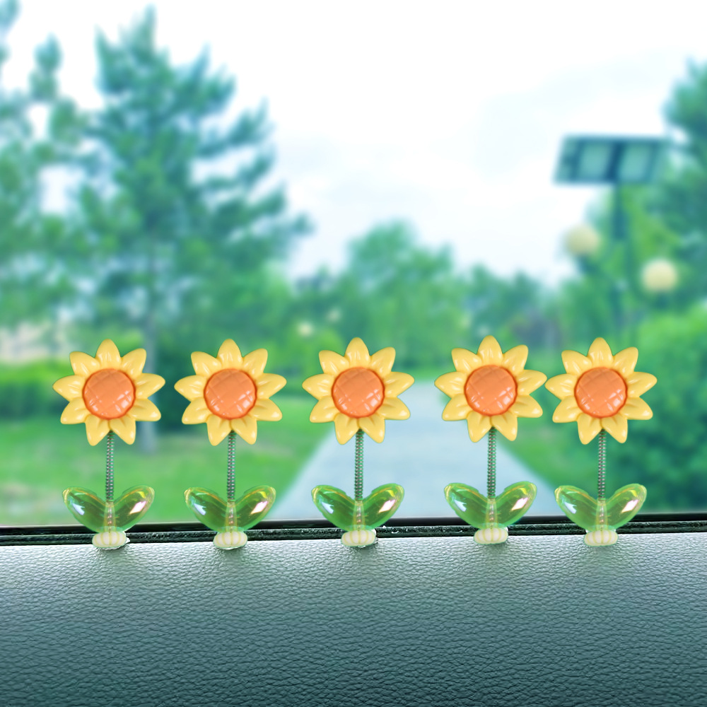 Red en línea lindos girasol adornos de automóviles flores frescas consola central de automóviles espejo retrovisor decoración