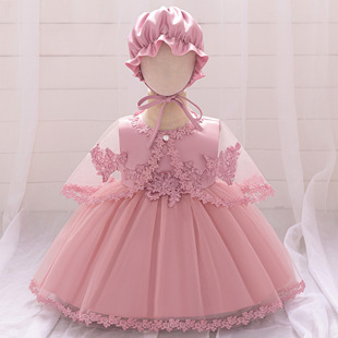 One Year Old Baby Children's Dress Baby Baby Full Moon Wine Dress Wedding Dress Wash Dress Hundred Days Banquet Poncho Dress
