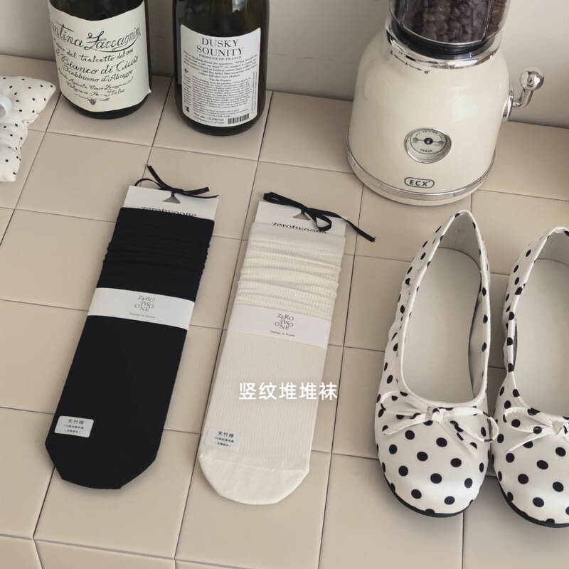 021 White Mid-Calf Socks for Women, Basic Lightweight Breathable Versatile Ribbed Bamboo Fiber Cotton Socks, Slouch Socks for Spring and Summer