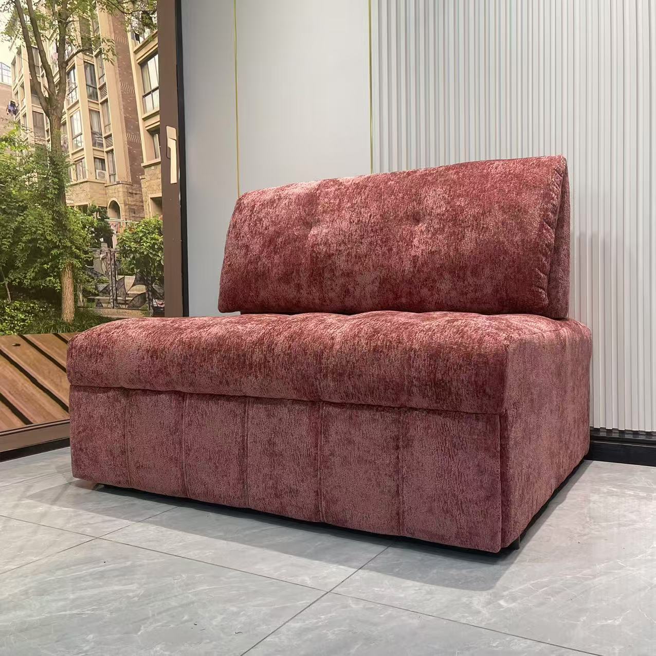 多機能ソファベッド両用折りたたみ学習アパートアームレスパフ生地ソファ昼休みベッド