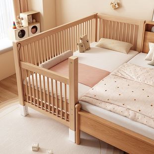 Beech Wood Splicing Bed Modern Simple Bedroom Home Children's Fence Bed Widened and Heightened Solid Wood Children's Bedside Bed