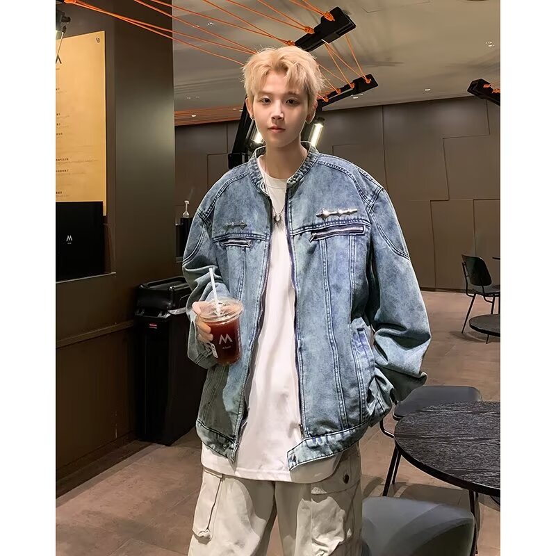 American Style Design Sense Niche Denim Jacket Men's Spring and Autumn Fashionable High Street Fashionable Nice and Handsome Zipper Heavy Jacket American Style Design Sense Niche Denim Jacket Men's Spring and Autumn Fashionable High Street Fashionable Nice and Handsome Zipper Heavy Jacket