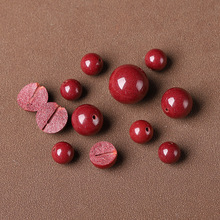 天然原矿保真高含量朱砂珠子紫金砂半成品散珠帝王砂单珠转运珠