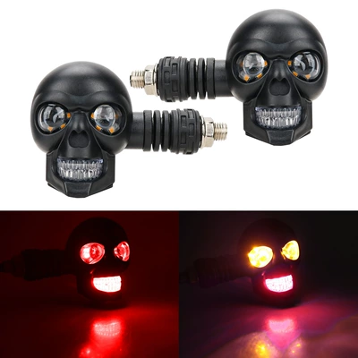 12V Skull Motorcycle Turn Signal Dönmə işıqları - red-and-yellow-one-pair-in-bag