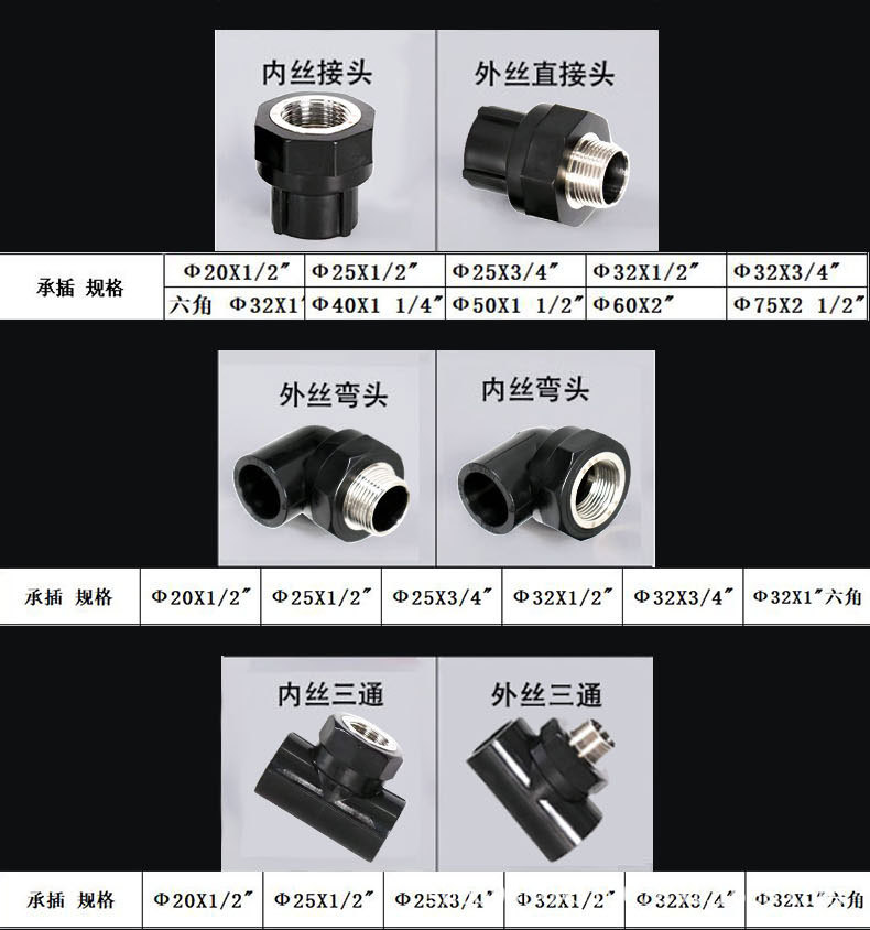 PE水管承插式内外丝牙直通外丝直接热熔内丝直接头管件pe水管配件-阿里巴巴