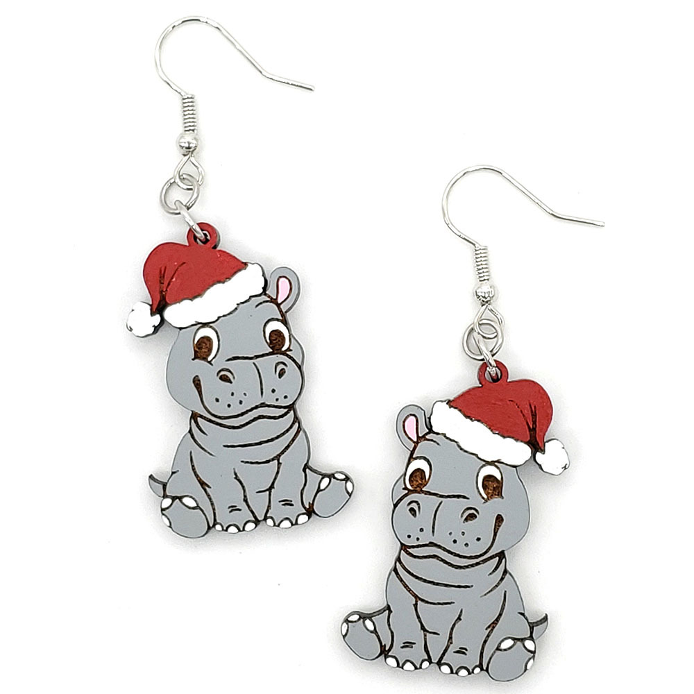 Cute Hippopotamus Wood Printing Womenu0027S Drop Earrings 1 Pair