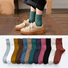 Women's Knee-High Socks for Autumn/Winter - Plain Color Retro Style, Easy to Match, Ins Trendy, Japanese School Style, Student Cotton Socks