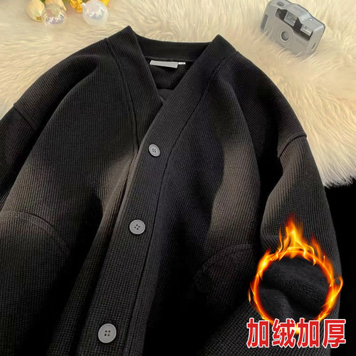 Sweatshirt Open V-neck Loose Versatile Cool Bad Boy Style Men and Women's Outerwear Direct from Overseas Trade Factory Wholesale