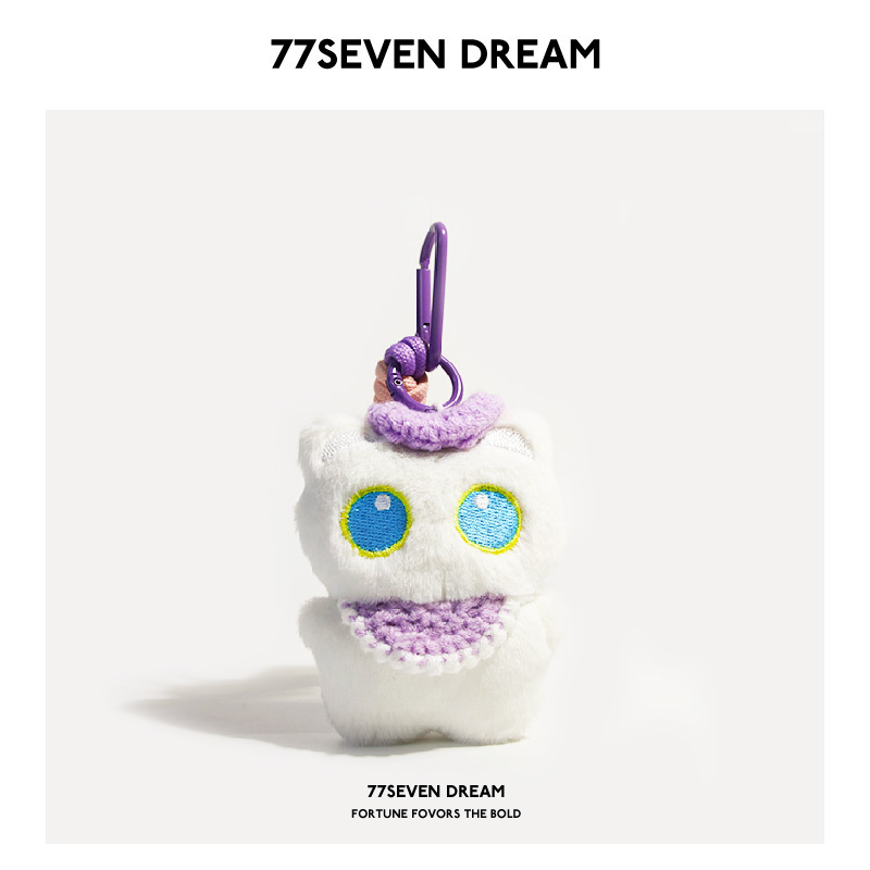 보라색 턱받이 세트 - 작은 흰색 고양이