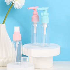 Set of empty bottles including a spray bottle, small sprayer, cosmetic mist bottle, hydrating fine mist sprayer, alcohol disinfectant bottle, and perfume bottle