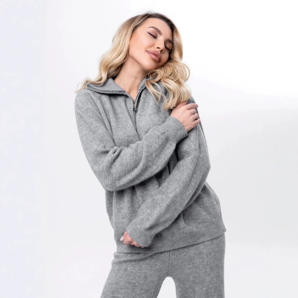 European and American Cross-Border 2026 Autumn and Winter New Knit Wide-Leg Pants Two-Piece Set Casual Women's Clothing with a Turn-Down Collar Long-Sleeve Sweater Set