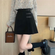 黑色小个短裙秋冬2025新款韩版高腰显瘦设计感小香风百褶半身裙女