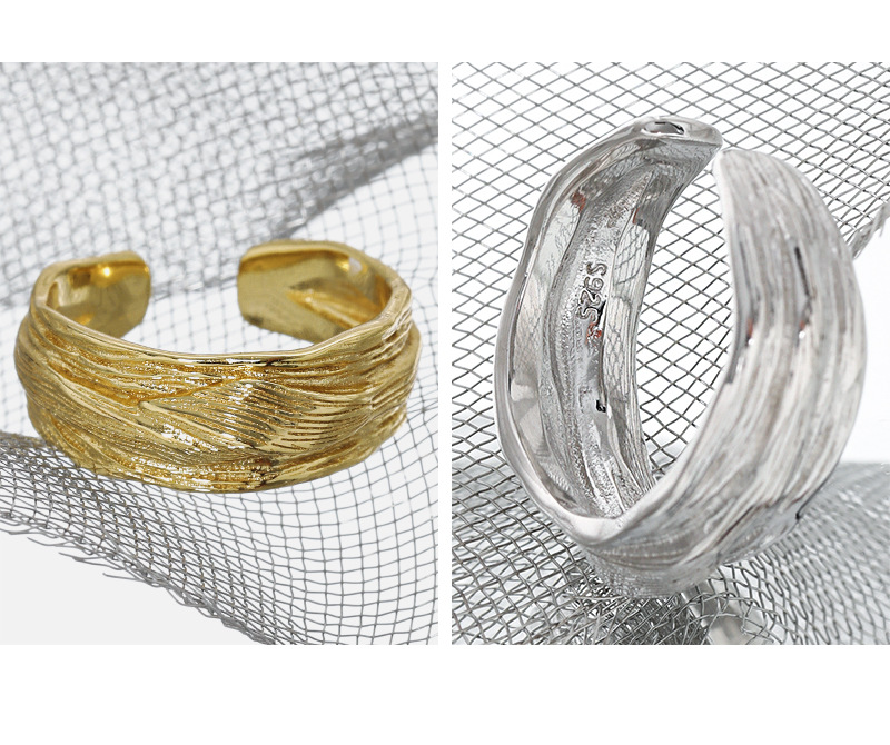 Korean niche irregular surface texture S925 sterling silver open ring female