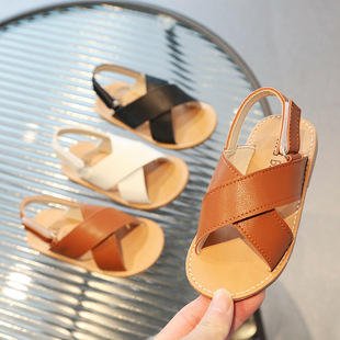 Children's Sandals for Boys and Girls 2025 New Korean Style Trbottomy Summer Medium and Large Kidsren's Soft-Soled Cross-Strap Beach Shoes