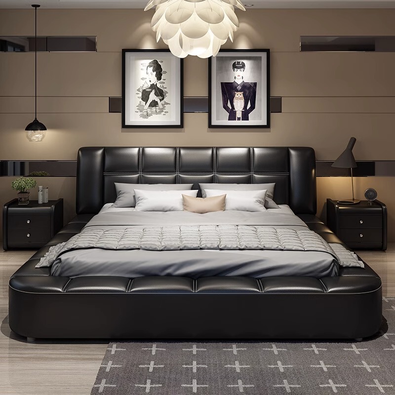 Modern Minimalist Leather Bed for Master Bedroom - Double Bed 1.8m, Large House Tatami Bed with Pneumatic Storage