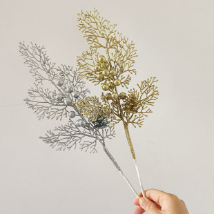 Household small Christmas tree decoration gold powder pine branch pine fruit combination Christmas tree plug-in atmosphere supplies simulation Berry