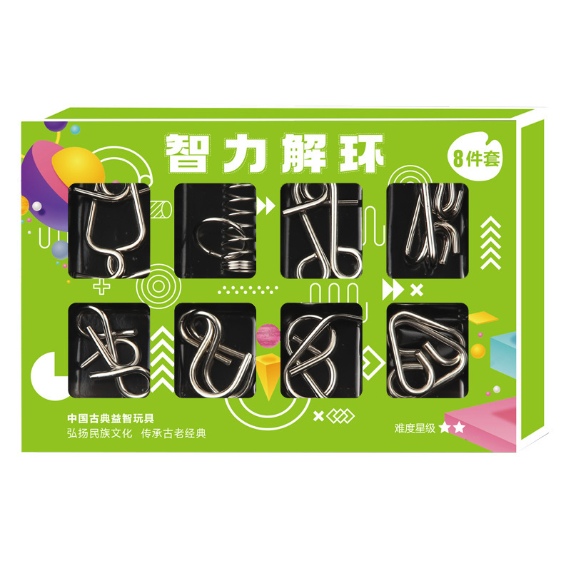 九連環シリーズの解環は卸売りの知力ボタンの8セットのabc金属の益智力ボタンの8セットを掛けます。|undefined
