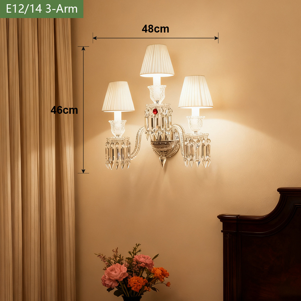 Luz de lujo de cristal francés lámpara de pared de fondo de la sala de estar moderna y simple dormitorio cabezal de cama pasillo lámpara retro