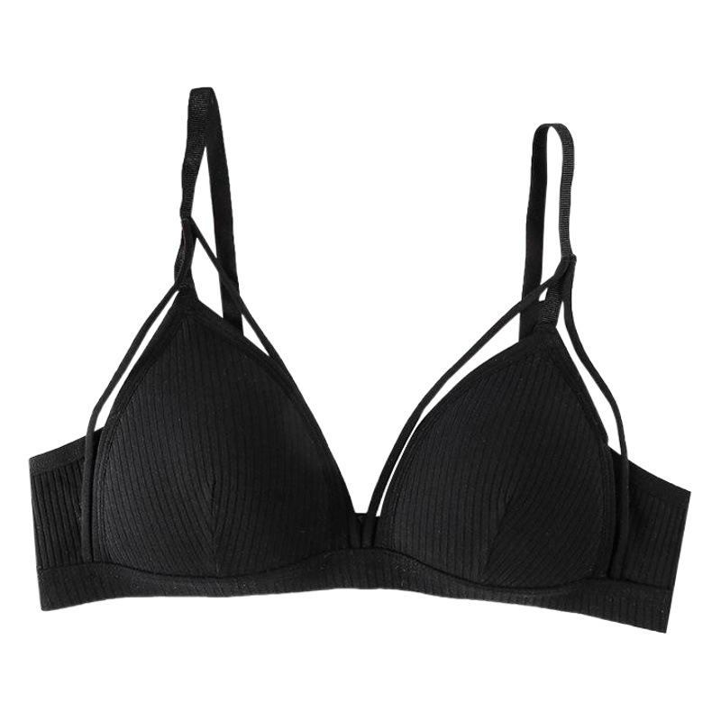 Ropa interior de mujer delgada transpirable sexy sling espalda envuelta en el pecho pequeño pecho push up estudiante de una pieza sujetador inalámbrico