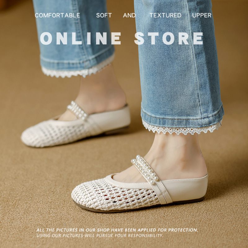 Baotou Half Slippers for Women 2025 New Summer Outer Wear Birkenstock Clogs Woven Sandals Slip-On Lazy Mule Shoes