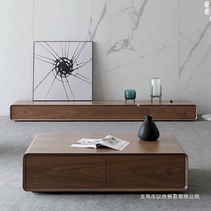 All Solid Wood Tv Cabinet, Antique Style, Minimalist Style Floor Cabinet, Walnut Color, Small Apartment Living Room, Narrow Floor-Standing Floor-Standing Platform