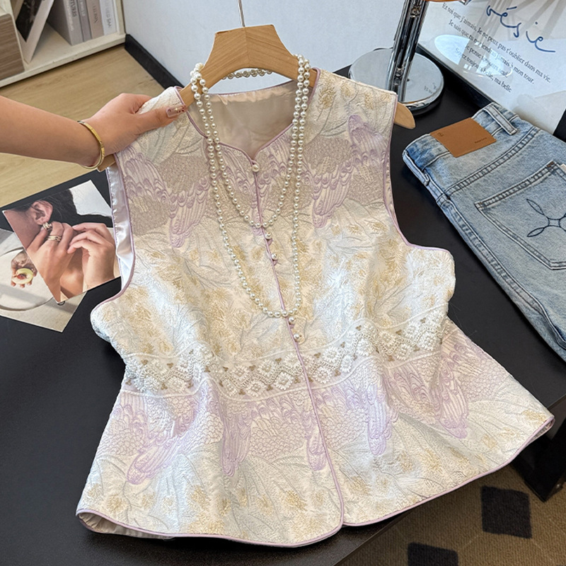 新中式国风元素马甲背心女秋季新款无袖上衣重工钉珠刺绣马夹坎肩|undefined