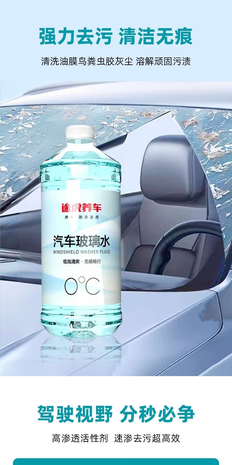Tuhu Large Bottle Car Windshield Water with Crystal Coating for Oil Film Removal, All-Season Wiper Fluid, 0 Degree