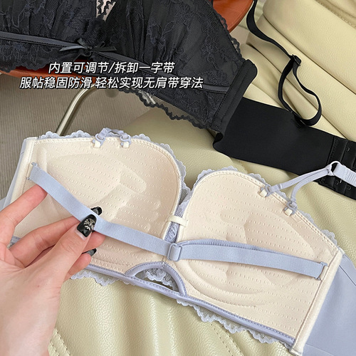 Original strapless bra sweet lace small chest gathering half cup girl bra set latex AA cup bra 