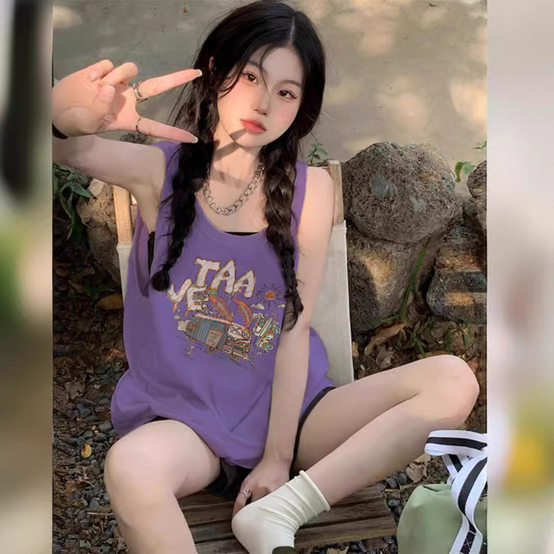 American-style Sleeveless T-shirt Women's Summer New Dola Wear Sweet and Hot Cute Outer Wear Pure Cotton Sports Vest Clothes