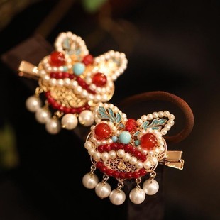 Suriya Dragon Year Headwear Children's Festive Chinese New Year Hair Accessories Antique Lion Dance Delicate Small Side Clip-to-Clip Hanfu Rear Pressure