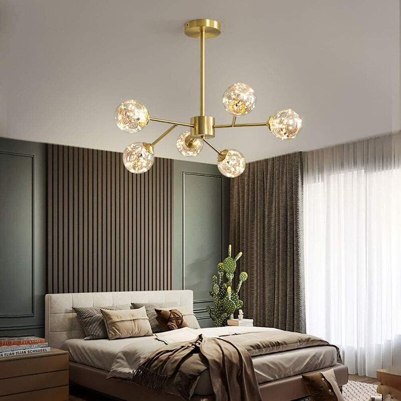 Retro Medieval Gray Smoked Glass Multi-Head Golden Chandelier Modern Living Room Bedroom Dining Room Porch Light Fixtures