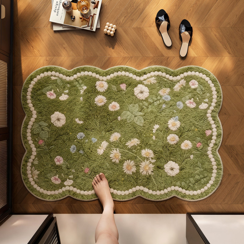 Unusual Retro-Style Floral Entrance Door Mat, Shower Room Water-Absorbing and Cooling Foot Mat, Room Dirt-Resistant and Easy-Care Floor Mat