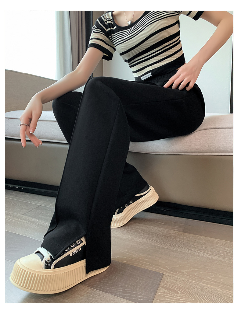Slit narrow air cotton wide-leg pants for women, 2023 new high-waisted drape floor-length pants, slimming straight casual pants pic 25