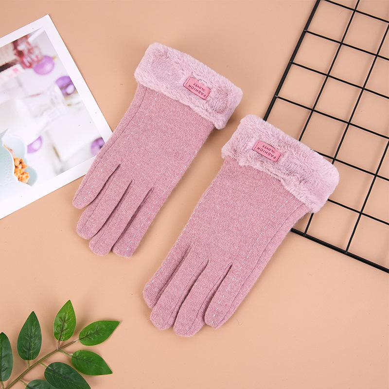 Guantes de Cachemira fábrica de invierno de las mujeres al por mayor cálido al aire libre a prueba de viento a prueba de frío forrado de lana gruesa guantes de punto