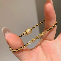 軽豪華中古風貴気小香風黒金編み小蛮腰ブレスレット精致ファッション高保色百合手飾り