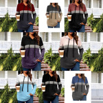 2025亚马逊跨境女士时尚拼接色保暖针织套头衫长袖连帽上衣