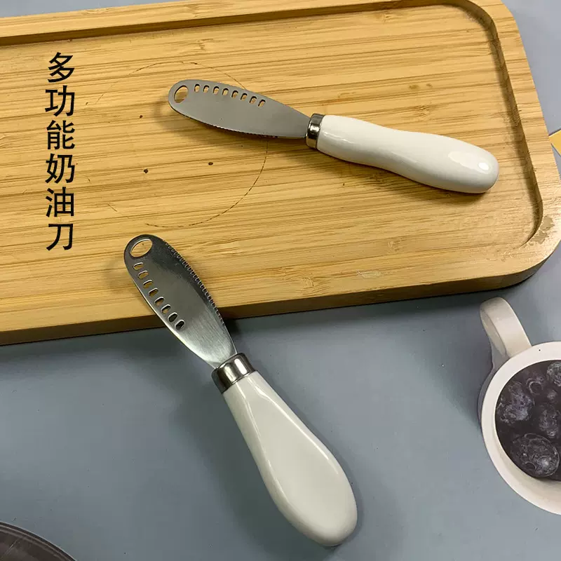 亚马逊430不锈钢黄油刀带孔牛油刀面包果酱奶酪芝士抹刀多功能