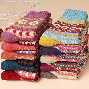 Autumn and winter thickened warm women's socks ethnic style retro cotton socks winter warm socks middle-aged and elderly floor socks