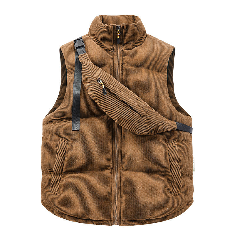 2025 Autumn and Winter Low Price Corduroy Popular Stand Collar New Cotton Vest with Shoulder Bag Fashionable Waistoutwear Vest
