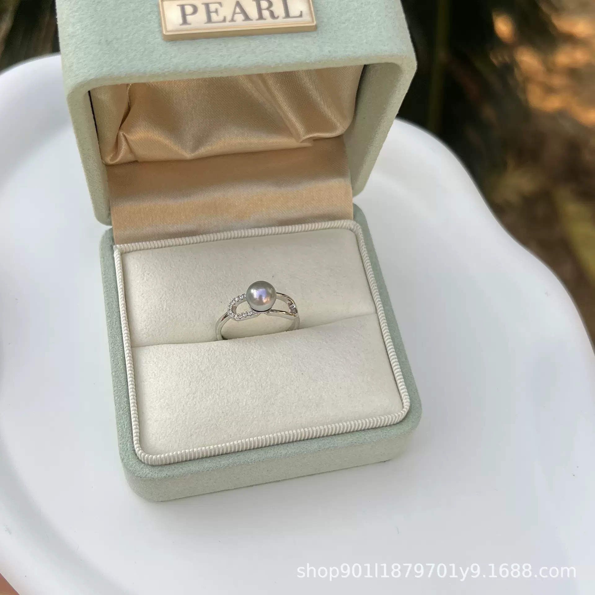 日本天然海水akoya真多麻色S925开口戒指正圆时尚简约轻奢