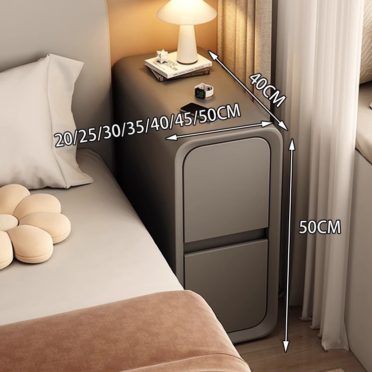 Cabina de cabecera de cama de aire de crema dormitorio pequeño ultra estrecho de hendidura cabina de lado de la cama sin instalación de cabina de almacenamiento de varios cajones dobles