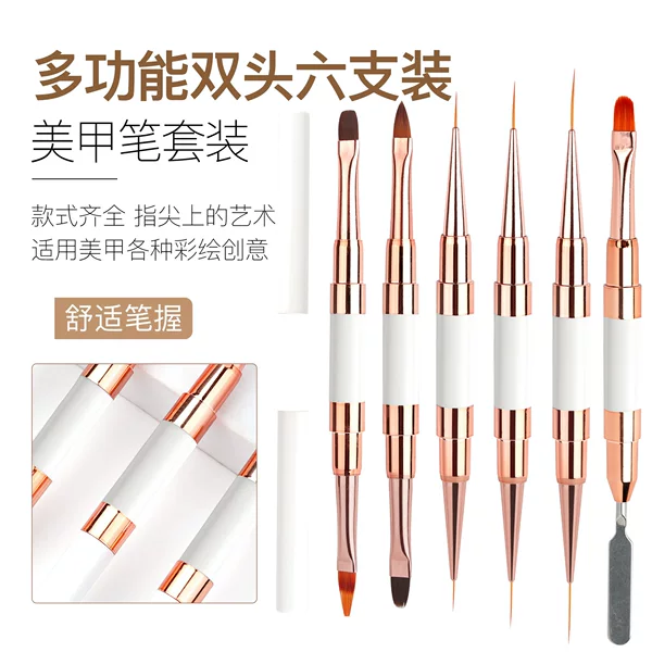 6 new double-headed double-headed nail pen plastic rod nail painting flower pull pen steel push phototherapy pen blooming sweep