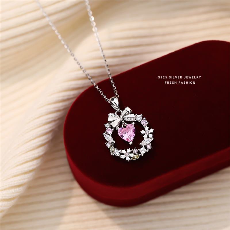 Schmetterlingsknotenkranz-Halskette für Damen, reines Silber, leicht, luxuriös, vielseitig, Feenstil, Liebe, Zirkon, dynamisches Schlüsselbein_voghion.com