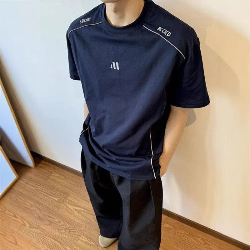 Navy Blue Cool-Touch Sorona T-Shirt for Men, Summer Fitness Quick-Dry Short-Sleeve Deconstructed Patchwork Raglan Five-Quarter Sleeve Navy Blue Cool-Touch Sorona T-Shirt for Men, Summer Fitness Quick-Dry Short-Sleeve Deconstructed Patchwork Raglan Five-Quarter Sleeve