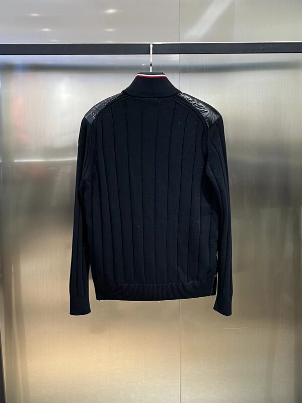 现货M家彩条拼接针织羽绒服蒙家立领保暖毛衣针织袖子薄羽绒外套|undefined