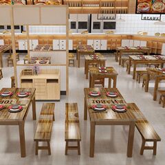 無垢材のダイニングテーブルと椅子、ホテルの組み合わせ朝食スナック店、ラーメン屋、ファーストフードテーブルと椅子、バーベキューショップ、レストランの炭化テーブルと椅子