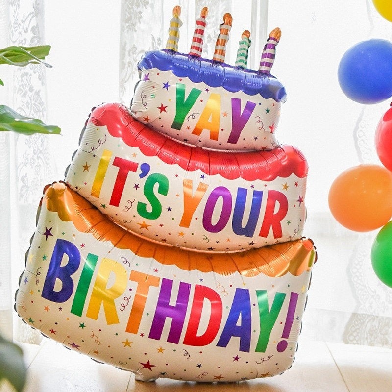 새로운 3단 대형 생일 케이크 YAY 풍선